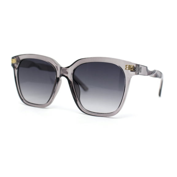 Womens Oversized Designer Horn Rim Twisted Arm Plastic Rectangular Sunglasses Slate - Smoke