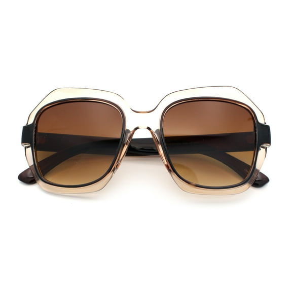 Womens Oversized Dimensional Thick Rectangle Retro Fashion Plastic Sunglasses [Beige Brown - Brown]