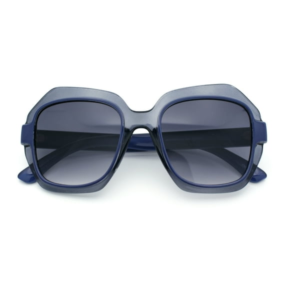 Womens Oversized Dimensional Thick Rectangle Retro Fashion Plastic Sunglasses [Slate Blue - Smoke]