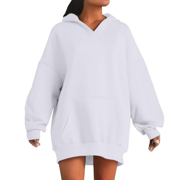 Womens Oversized Drawstring Hoodie with Pocket Dropped Long Sleeve Hooded Sweatshirt Boyfriend Style Pullover Tops (2XL, White|Solid)