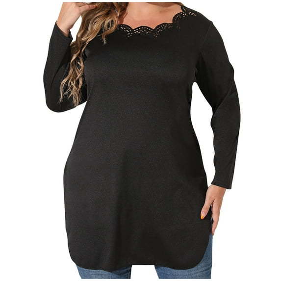 Womens Oversized Fall Tops Casual Crewneck Long Sleeve Tunic Shirts Solid Color Side Split Short Tshirts Dresses