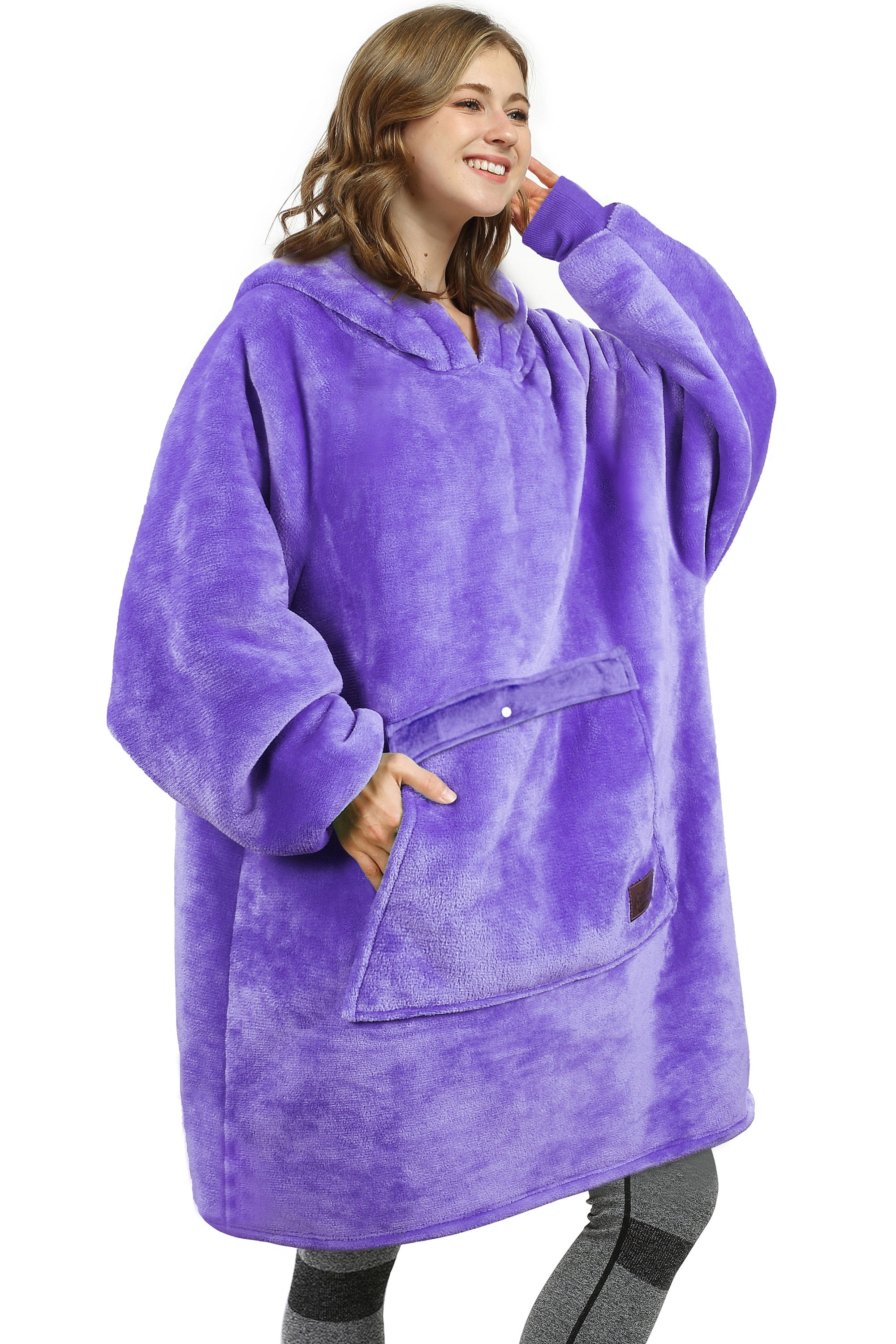 Womens Oversized Flannel Blanket Hoodie Sweatshirt, Plush Fleece Lined Lounging Pullover, Christmas Gift for Women (Purple) - Catalonia