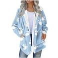 thumbnail image 1 of Womens Oversized Flannel Jackets with Pockets Full-zip Hooded Warm Coat Long Sleeve Thick Winter Clothes (L, Light Blue A), 1 of 5
