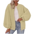 thumbnail image 1 of Womens Oversized Fleece Bomber Jacket Full Zip Lantern Long Sleeve Solid Color Coats Fashion Comfy Outerwear, 1 of 5