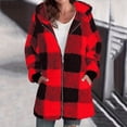 thumbnail image 1 of Womens Oversized Fuzzy Hooded Jacket Zip up Fleece Plaid Coats Loungewear Warm Winter Outerwear Coat with Pockets L, 1 of 6