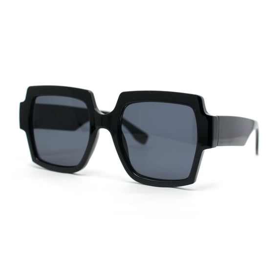 Womens Oversized Glitter Squared Rectangular Butterfly Plastic Sunglasses All Black