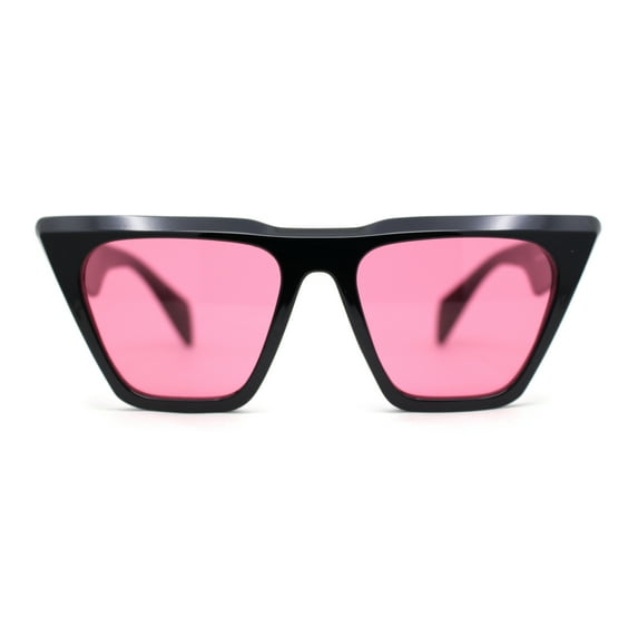 Womens Oversized Gothic Beveled Squared Flat Top Cat Eye Sunglasses Black - Pink