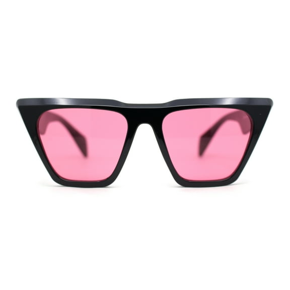 Womens Oversized Gothic Beveled Squared Flat Top Cat Eye Sunglasses Black - Pink