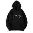 thumbnail image 1 of Womens Oversized Graphic Hoodies Trendy Loose Fit Long Sleeve Hooded Sweatshirts Causal Heart Printed Fall Drop Shoulders Tops with Pockets Black S, 1 of 3