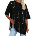 thumbnail image 1 of Womens Oversized Graphic Tees Plus Size Drop Shoulder Summer T-Shirts Baggy Short Sleeve Casual Pullover Black, XL, 1 of 7