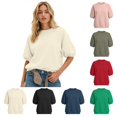 thumbnail image 1 of Womens Oversized Half Sleeve Sweatshirt Crewneck Puff Sleeve Top Basic Solid Loose Fit (White,L), 1 of 5