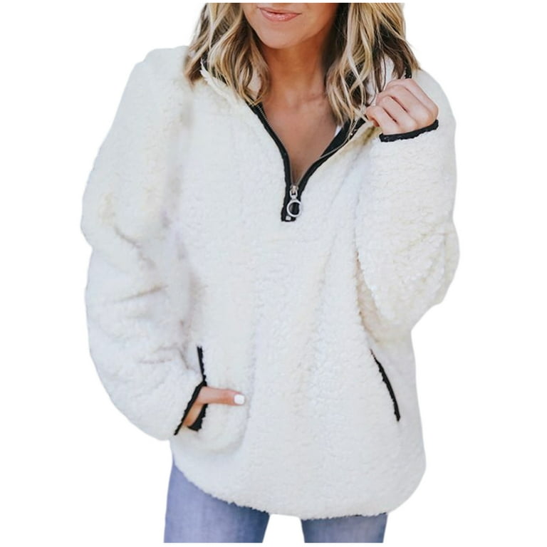 Women Half Zip Hoodie Loose Short Plush Sweater Oversized Quarter