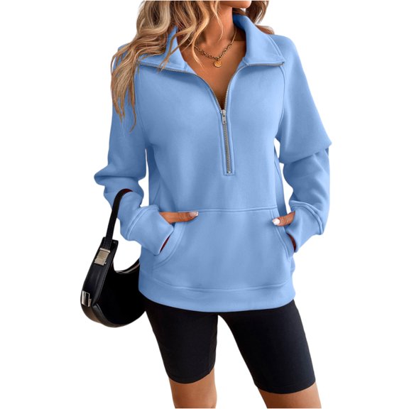 Womens Oversized Half Zip Hoodies Long Sleeve Casual Sweatshirts Loose Fall Pullover Tops with Pockets
