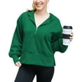 thumbnail image 1 of Womens Oversized Half Zip Hoodies Long Sleeve Solid Color Sweatshirts Workout Pullover Tops, Green, X-Large, 1 of 6