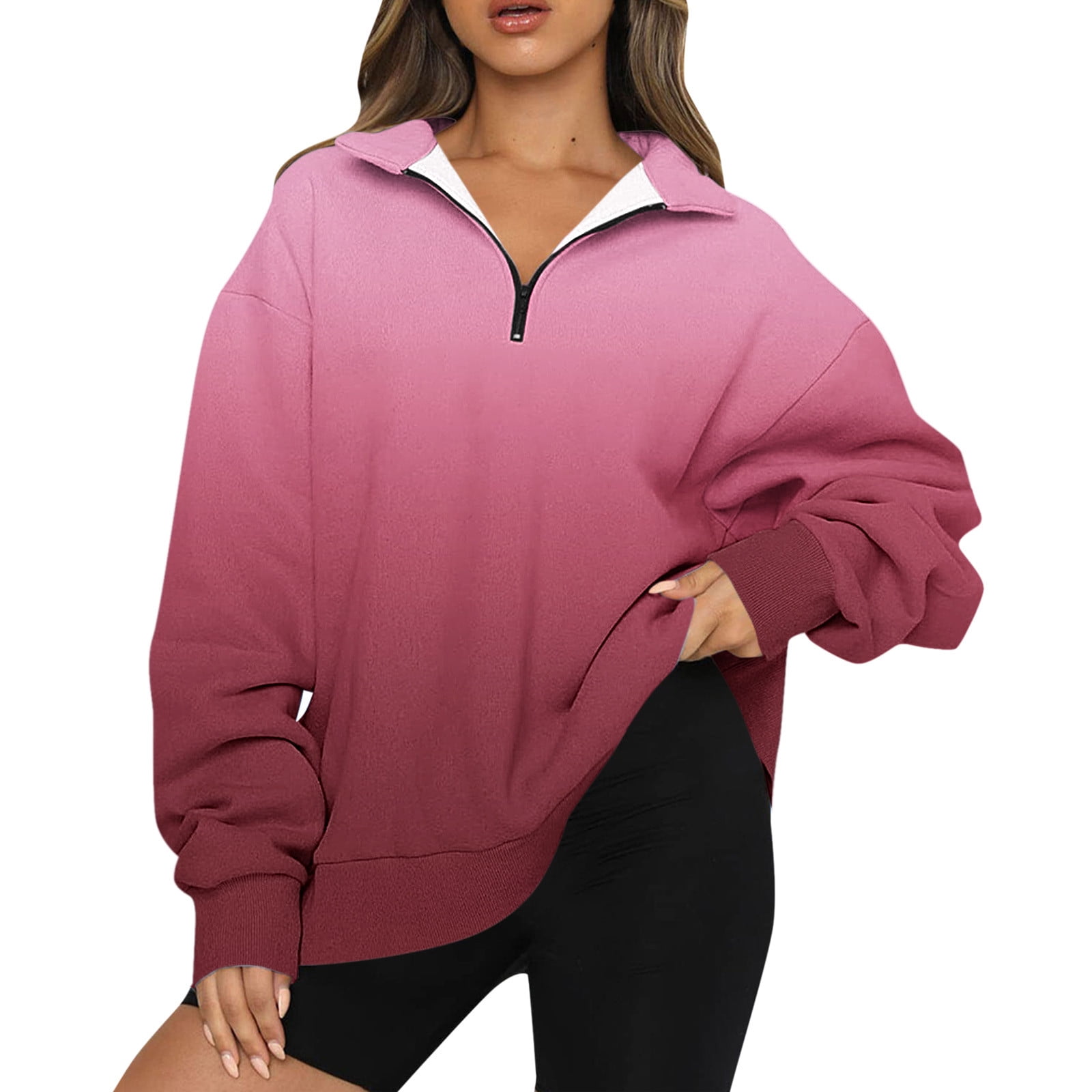 Womens Oversized Half Zip Pullover Long Sleeve Blingbling Gradient ...