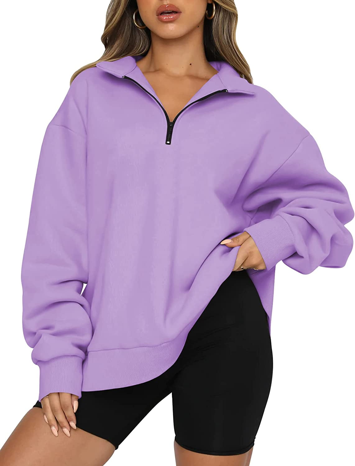 ★sale★8yards PULLOVER Halfsleeve Hoodie Womens Oversized Half Zip Pullover Long Sleeve Sweatshirt