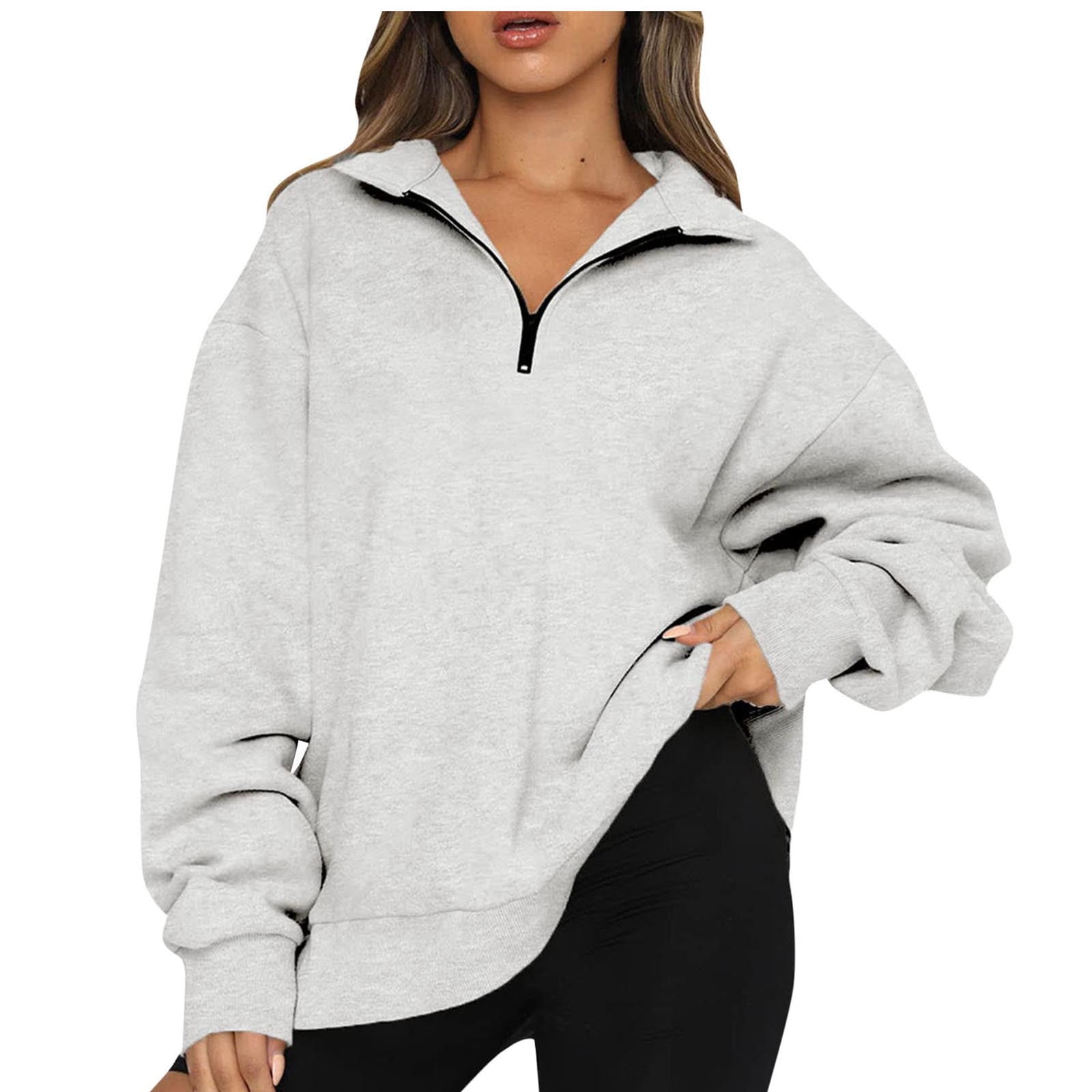 ATHMILE Women's Oversized Half Zip Pullover - Quarter Zip Hoodie Sweater | Y2K Fall Winter Sweatshirt