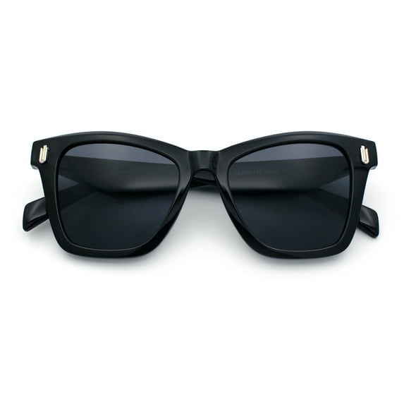 Womens Oversized Hipster Horn Rim Subtle Cat Eye Fashion Sunglasses All Black