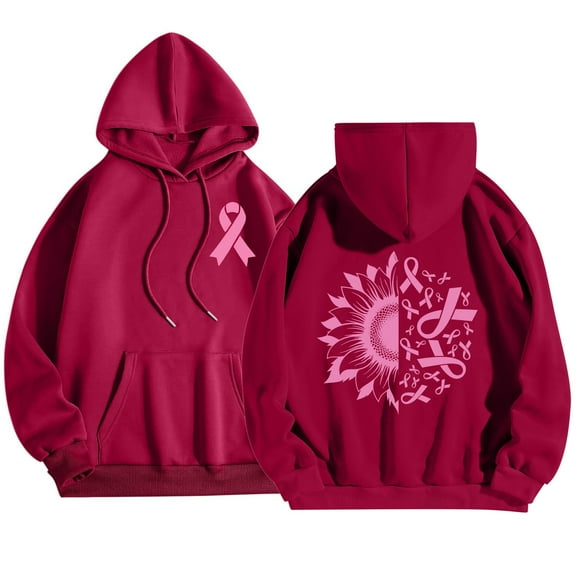 Womens Oversized Hooded Sweatshirt Long Sleeve Pink Ribbon Graphic Cancer Awareness Hoodies Casual Comfy Pullover Fall Tops 2025