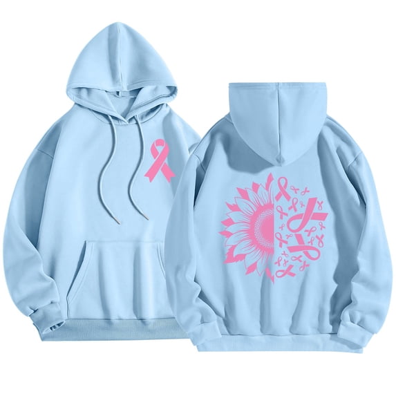Womens Oversized Hooded Sweatshirt Long Sleeve Pink Ribbon Graphic Cancer Awareness Hoodies Casual Comfy Pullover Fall Tops 2025