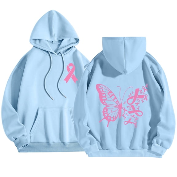 Womens Oversized Hooded Sweatshirt Pink Ribbon Graphic Long Sleeve Cancer Awareness Hoodies Fall Fashion Tops 2025