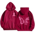 thumbnail image 1 of Womens Oversized Hooded Sweatshirt Pink Ribbon Graphic Long Sleeve Cancer Awareness Hoodies Fall Fashion Tops 2025, 1 of 5