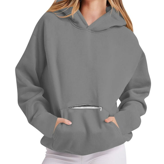 Womens Oversized Hooded Sweatshirts, Hoodies for Women Fall Fashion Loose Fit Solid Color Long Sleeve Pullover with Zip Up Pockets