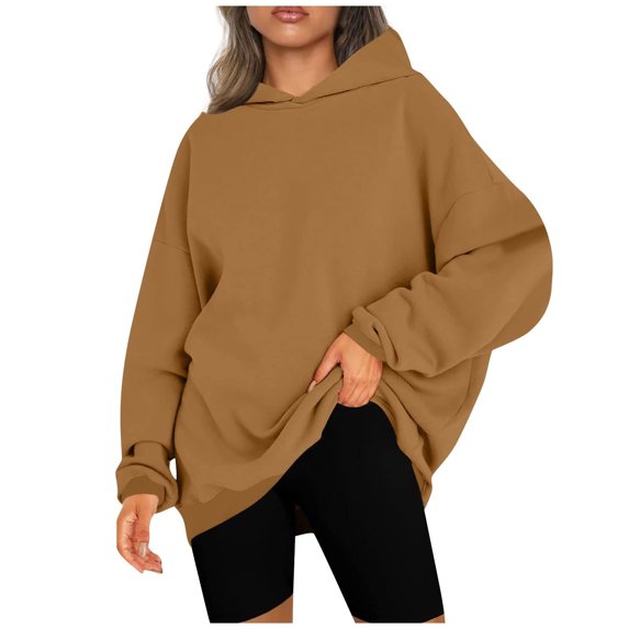 Womens Oversized Hooded Sweatshirts Solid Color Long Sleeve Casual Cozy Loose Pullover Hoodies Tops for Fall Winter