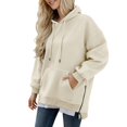 thumbnail image 1 of Womens Oversized Hoodie Dress 2025 Fall Solid Sweatshirts with Zipper Side Slit Casual Fashion Loose Pullover Tops, 1 of 5