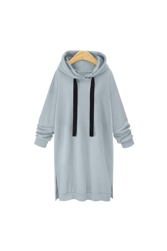 Womens Oversized Hoodie Extra Long Hooded Tunic Sweatshirt Women's Long Sweatshirt String Hoodie Dress Pullover Plus Size Tail Fork Drawstring Pullover Women's Casual Split Hem Hoodies