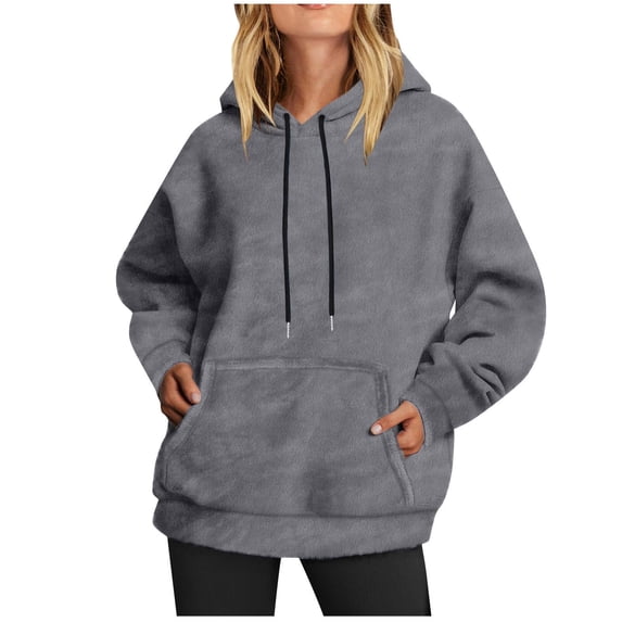 Womens Oversized Hoodie Fleece Sweatshirts Long Sleeve Pullover with Pocket | Hooded Neck Sweatshirt Women 2026, Winter Fashion Oversized Drawstring Pullover Fleece, Gray, S