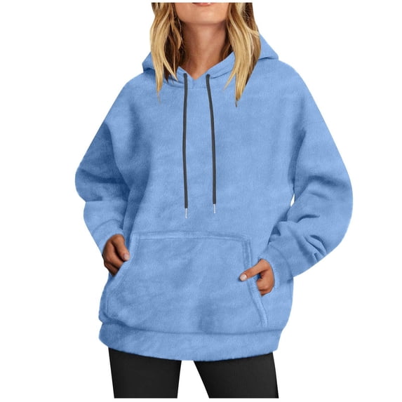 Womens Oversized Hoodie Fleece Sweatshirts Long Sleeve Pullover with Pocket | Hooded Neck Sweatshirt Women 2026, Winter Fashion Oversized Drawstring Pullover Fleece, Blue, M