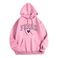 thumbnail image 1 of Womens Oversized Hoodie Fresh Pink Print Long Sleeve Hooded Sweatshirts Baggy Preppy Pullover Tops with Pockets, 1 of 2