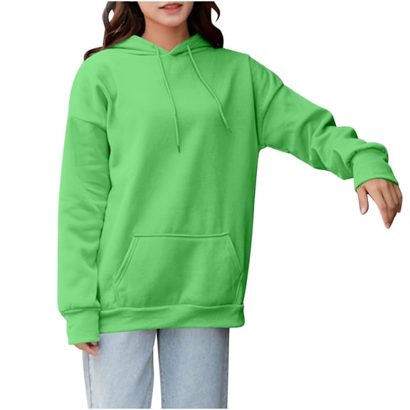 Womens Oversized Hoodie Junior Y2k Sweatshirts Fleece Lined Pullover Basic Drop Shoulder Long Sleeve Tops With Pockets