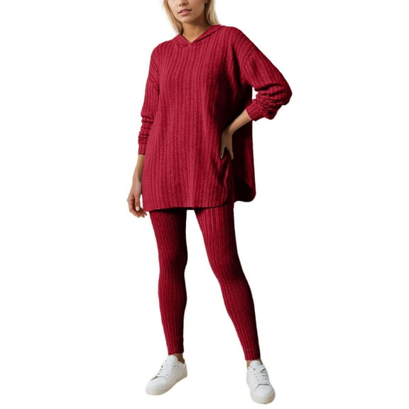 Womens Oversized Hoodie Sweater 2 Piece Set Long Sleeve Long Pants Knit Thick Loose Sweatshirt Outfits,Winter Sweaters for Women,Size:M