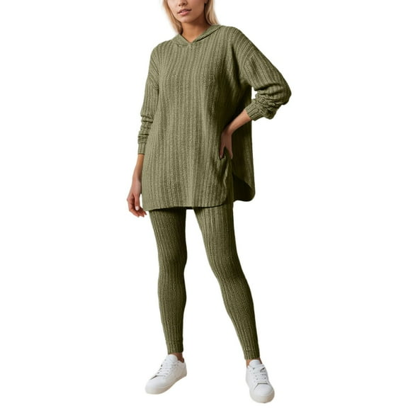 Womens Oversized Hoodie Sweater 2 Piece Set Long Sleeve Long Pants Knit Thick Loose Sweatshirt Outfits,Winter Sweaters for Women,Size:M