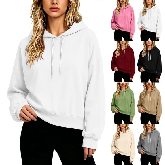 Womens Oversized Hoodie Sweatshirt Aesthetic Drop Shoulder Drawstring Long Sleeve Pullover Solid Casual Basic Loungewear Tops.
