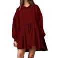 thumbnail image 1 of Womens Oversized Hoodie Sweatshirt Dress Patchwork Long Sleeve Crewneck Hooded Pullover Tops Relaxed Fit Flowy Pleated Sweatshirt Mini Dresses, 1 of 4