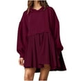 thumbnail image 1 of Womens Oversized Hoodie Sweatshirt Dress Patchwork Long Sleeve Crewneck Hooded Pullover Tops Relaxed Fit Flowy Pleated Sweatshirt Mini Dresses, 1 of 4