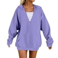 thumbnail image 1 of Womens Oversized Hoodies 2025 Solid Long Sleeve Zipper Hooded Jacket with Pocket Casual Pullover Sweaters Light Purple, 1 of 9
