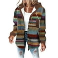 thumbnail image 1 of Womens Oversized Hoodies Coats Color Stripe Long Sleeve Hooded Casual Jacket Drawstring Outerwear with Hood (Brown S), 1 of 1