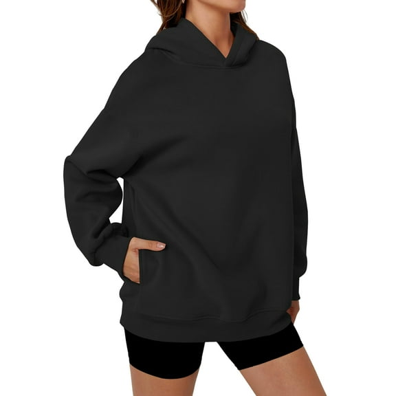 Womens Oversized Hoodies Comfy Sweatshirts Fall Fashion Outfits Casual Tops Fleece Clothes Black S