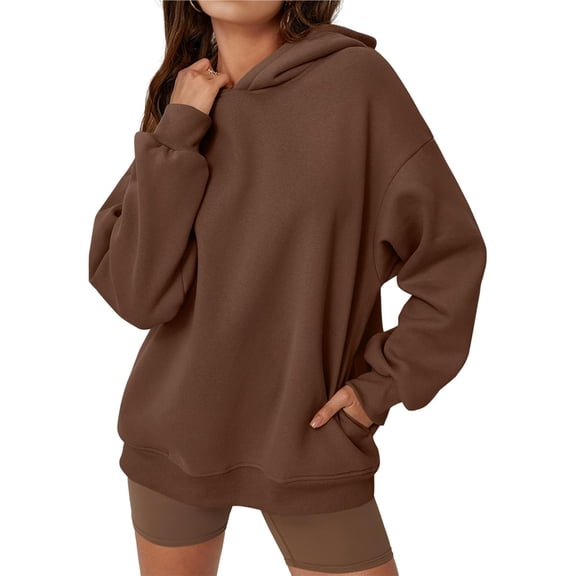 Womens Oversized Hoodies Comfy Sweatshirts Fall Fashion Outfits Casual Tops Fleece Clothes Chestnut Color XL