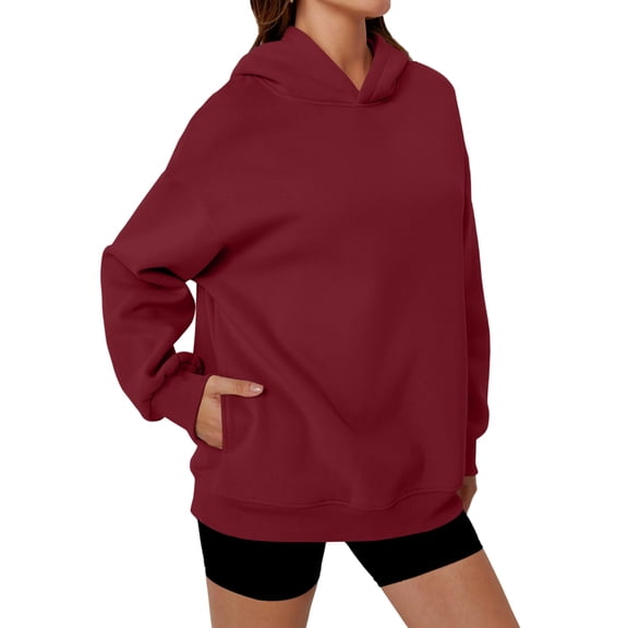 Womens Oversized Hoodies Comfy Sweatshirts Fall Fashion Outfits Casual Tops Fleece Clothes Wine Red S