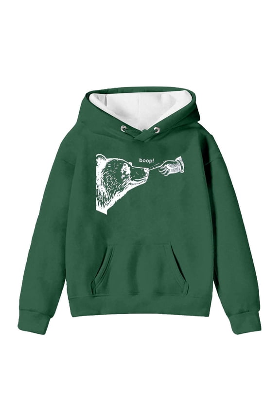 Womens Oversized Hoodies Fall Animal Bear Print Long Sleeve with Pocket Hooded Pullover Sweaters