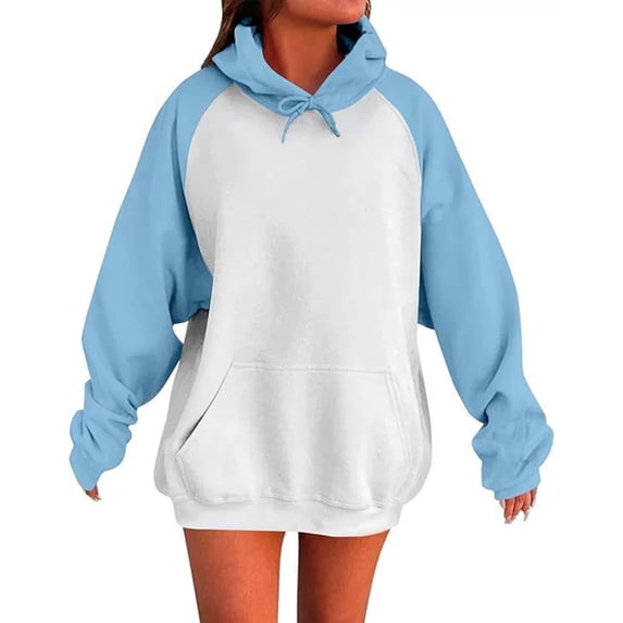 Womens Oversized Hoodies Fall Patchwork Long Sleeve Warm with Pocket Hooded Pullover Sweaters