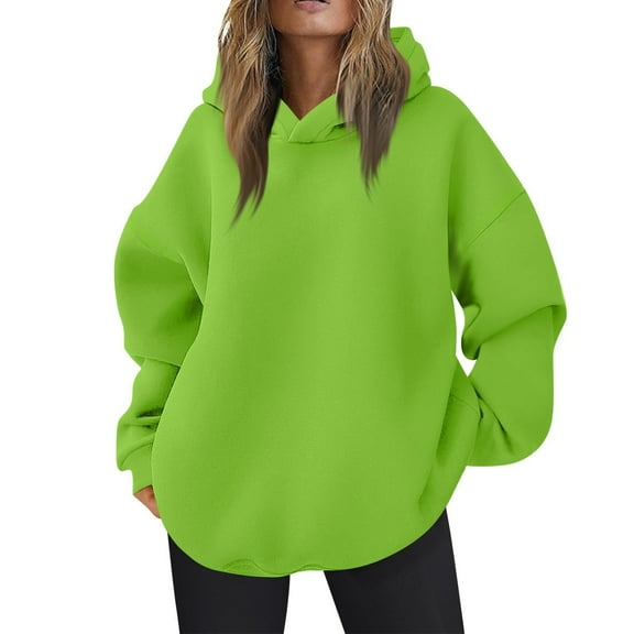 Womens Oversized Hoodies Fleece Hooded Sweatshirts Casual Comfy Tops Fall Fashion Outfits 2025 Cute Clothes with Pockets 07-Fluorescent Green S