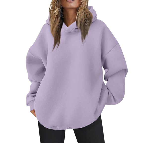 Womens Oversized Hoodies Fleece Hooded Sweatshirts Casual Comfy Tops Fall Fashion Outfits 2025 Cute Clothes with Pockets 13-Light Purple L