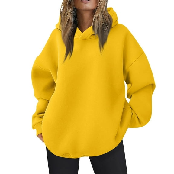 Womens Oversized Hoodies Fleece Hooded Sweatshirts Casual Comfy Tops Fall Fashion Outfits 2025 Cute Clothes with Pockets 21-Yellow S