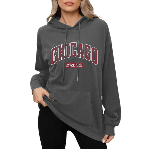 Womens Oversized Hoodies Letter Print Long Sleeve Pullover Sweatshirts with Pocket 2026 Trendy Casual Comfy Relaxed Fit Tops